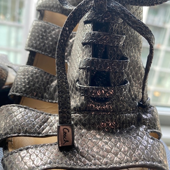 Coach Moreen Metallic Pewter Leather Lace Up Heel - Picture 8 of 8